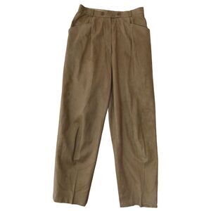 Vtg Lanvin Paris Womens Golf Japan Pants Tan Suede Effect Pleated Trousers Sz 26